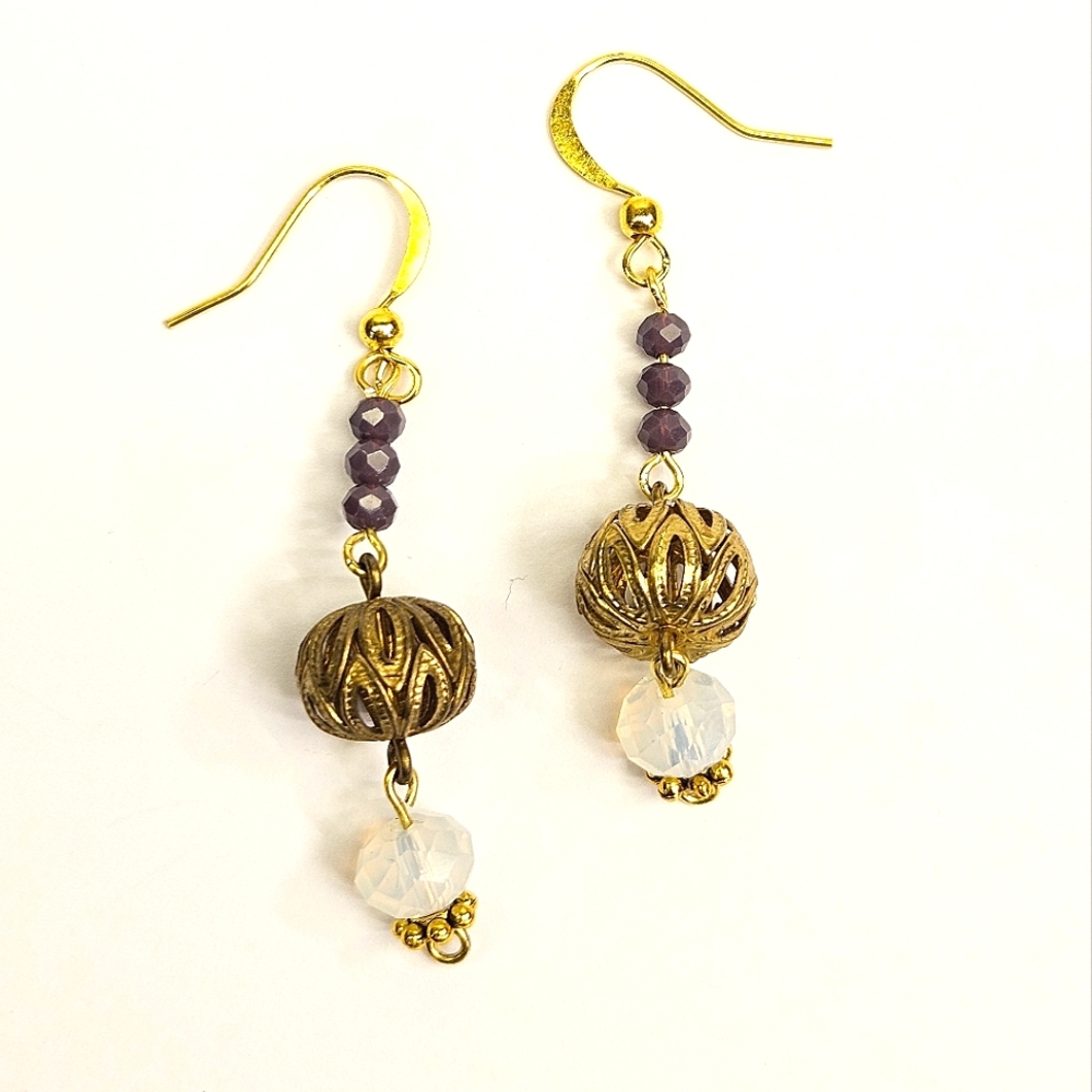 Handmade Purple and Goldtone Earrings